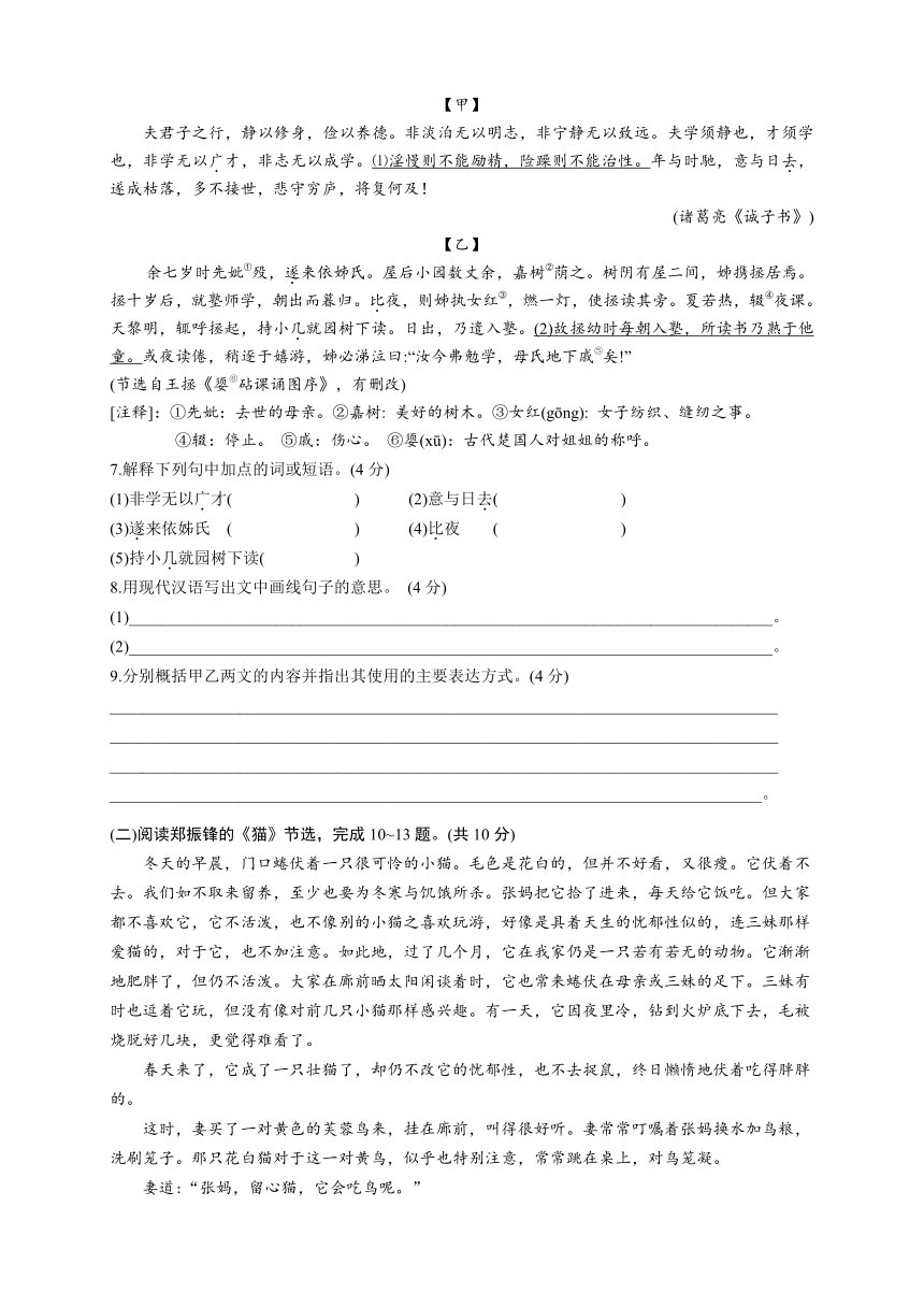 江苏省常州市溧阳市2023-2024学年七年级上学期期末质量调研测试语文试题（含答案）