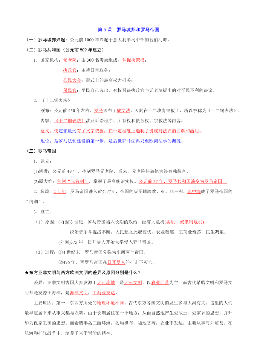 统编版九年级上册历史全册知识点总结