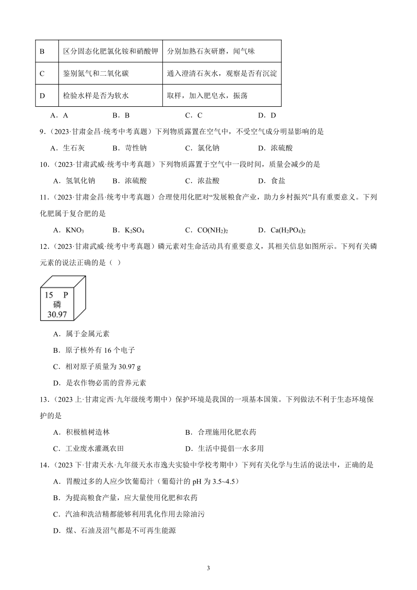 2024年甘肃省中考化学一轮复习—盐 化肥(含解析)