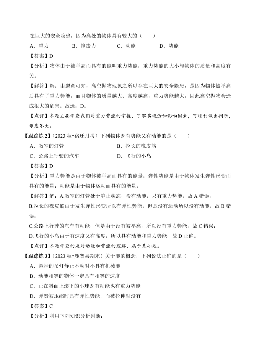 2023-2024学年八年级下册物理人教版专题14 机械能及其转化讲义（含答案）