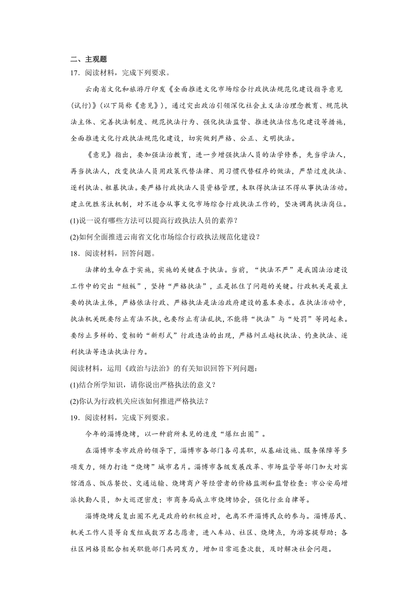 9.2 严格执法 练习（含解析）-2023-2024学年高中政治统编版必修三政治与法治