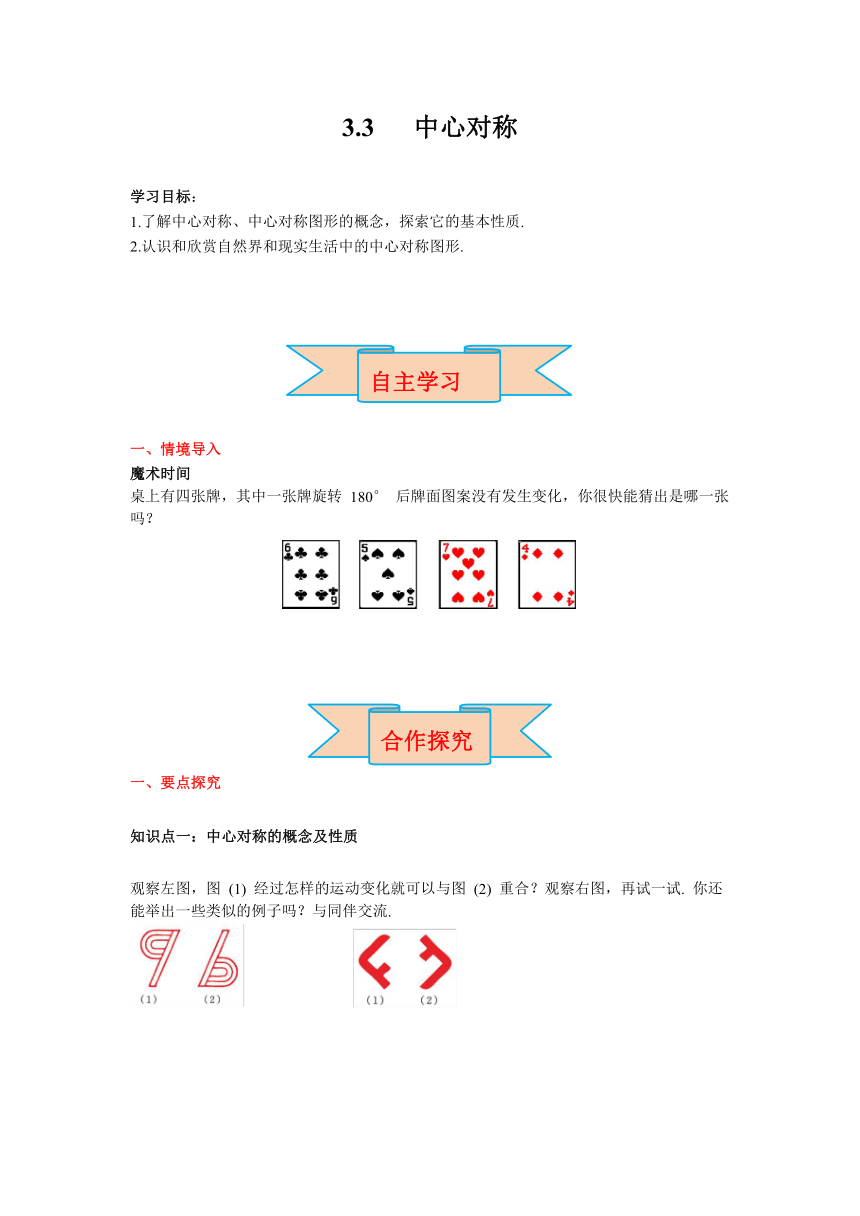 北师大版八年级数学下册3.3 中心对称 导学案（含答案）