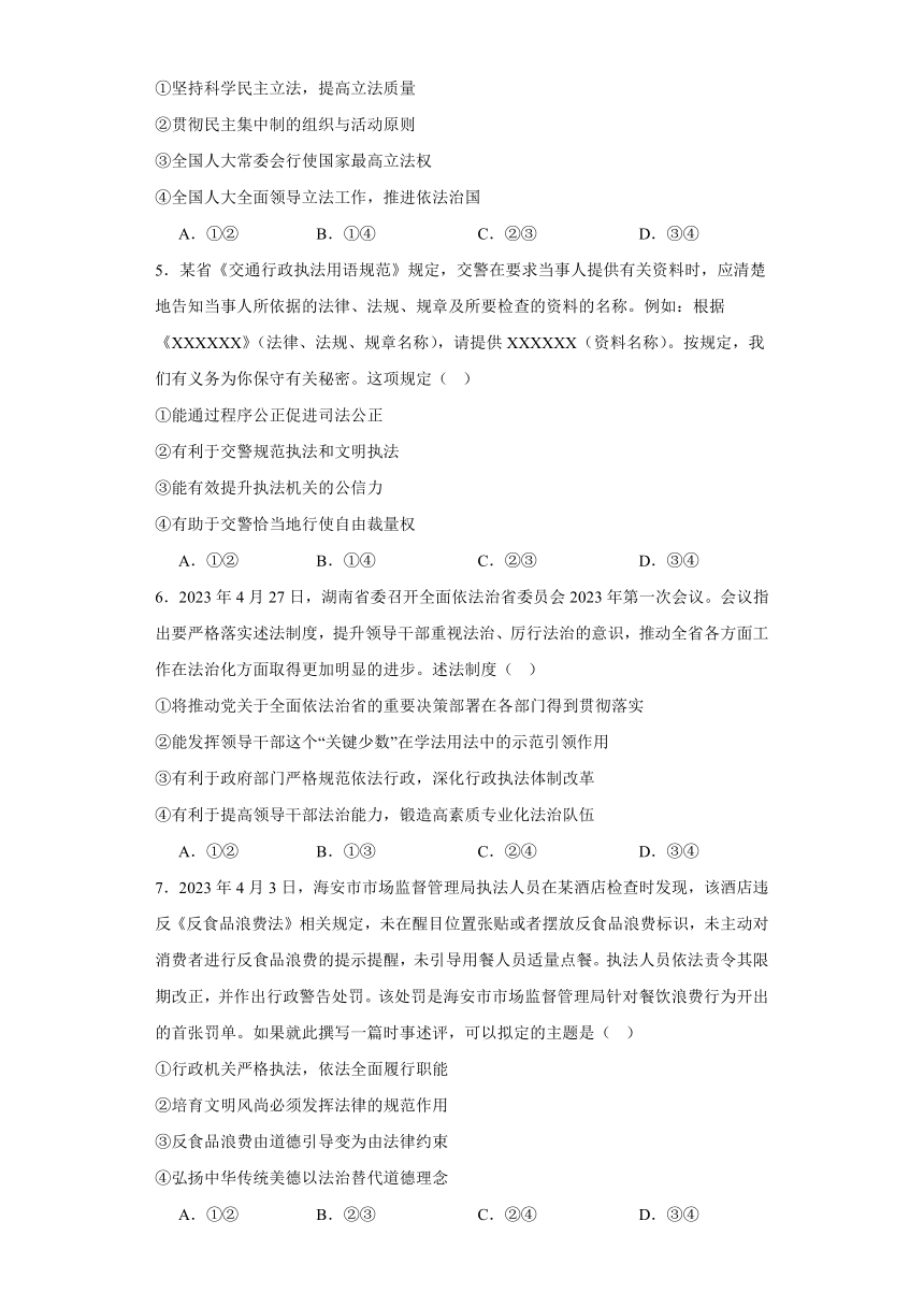 9.2 严格执法 练习（含解析）-2023-2024学年高中政治统编版必修三政治与法治