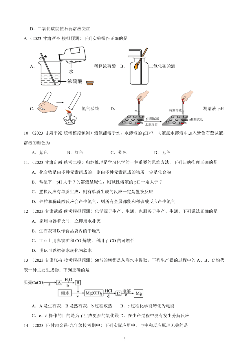 2024年甘肃省中考化学一轮复习—酸和碱(含解析)