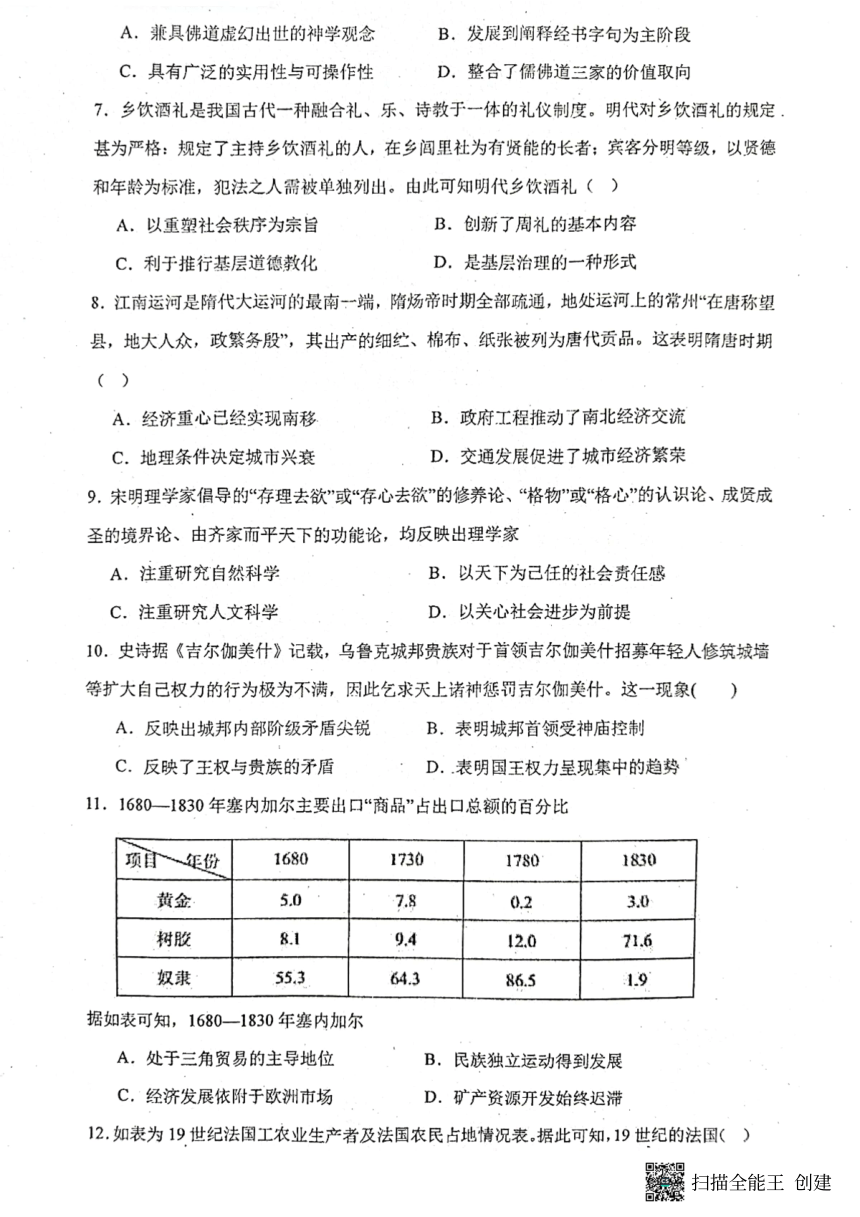 山东省龙口第一中学东校2023-2024学年高二下学期开学考试历史试题（PDF版无答案）