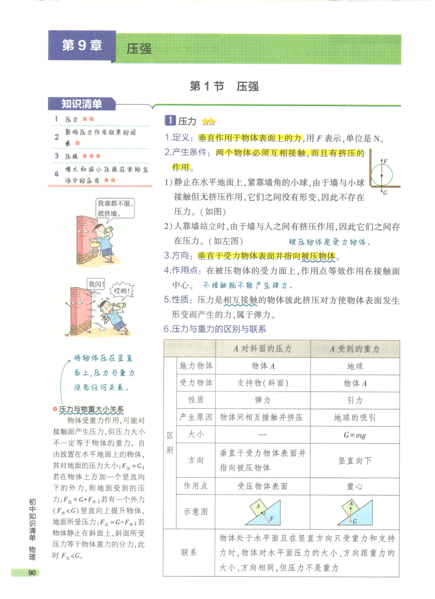 【知识清单】第9章 压强-2024中考物理总复习-人教版（pdf版）