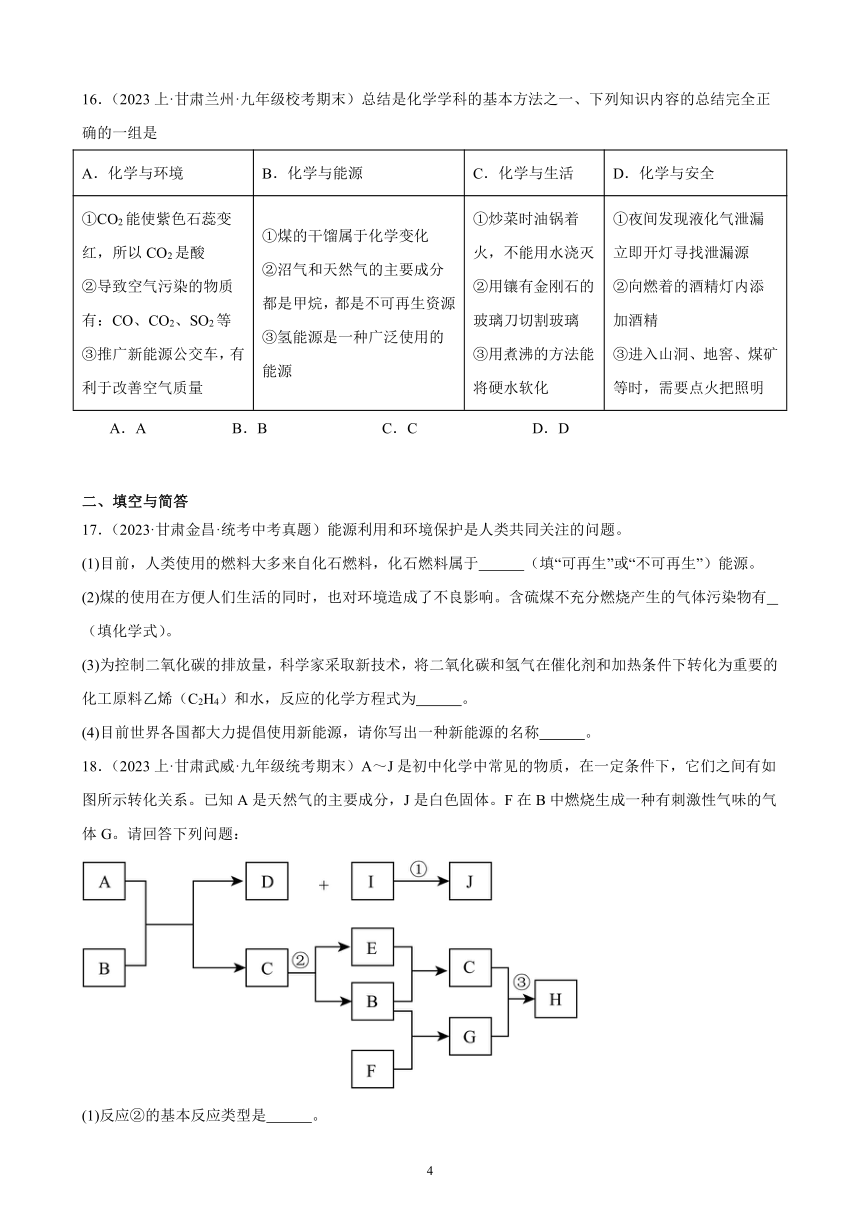 2024年甘肃省中考化学一轮复习—燃料及其利用(含解析)