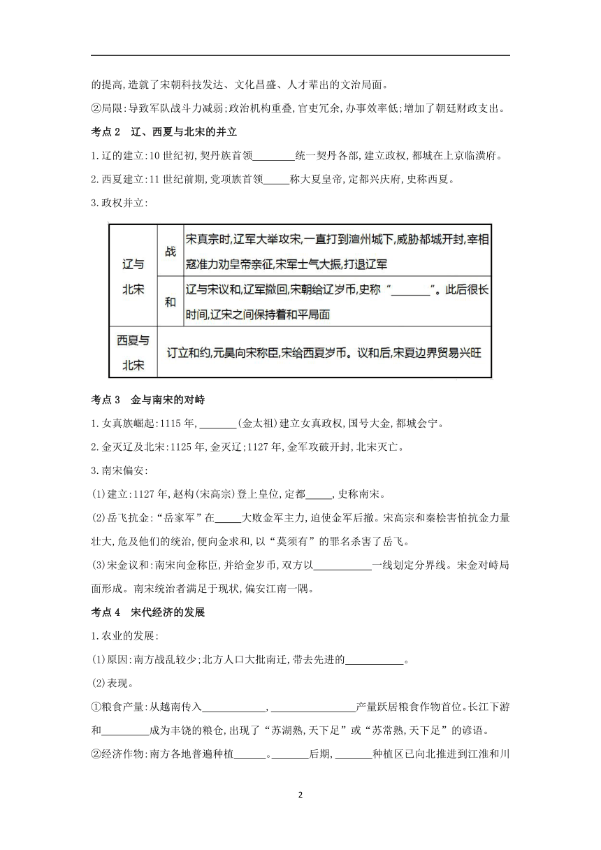 2024年中考历史一轮复习学案 第六单元　辽宋夏金元时期：民族关系发展和社会变化（含答案）