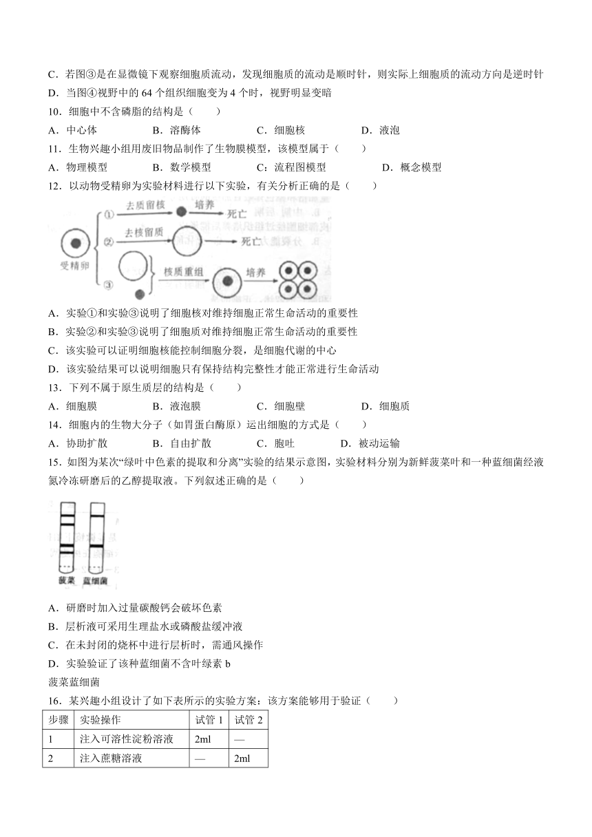 江西省景德镇市2023-2024学年高一上学期期末质量检测生物学试题（含答案）