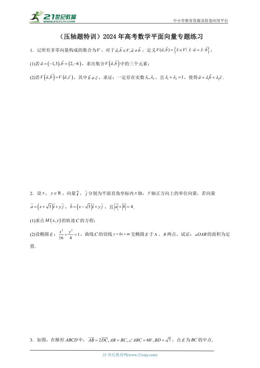 （压轴题特训）2024年高考数学平面向量专题练习