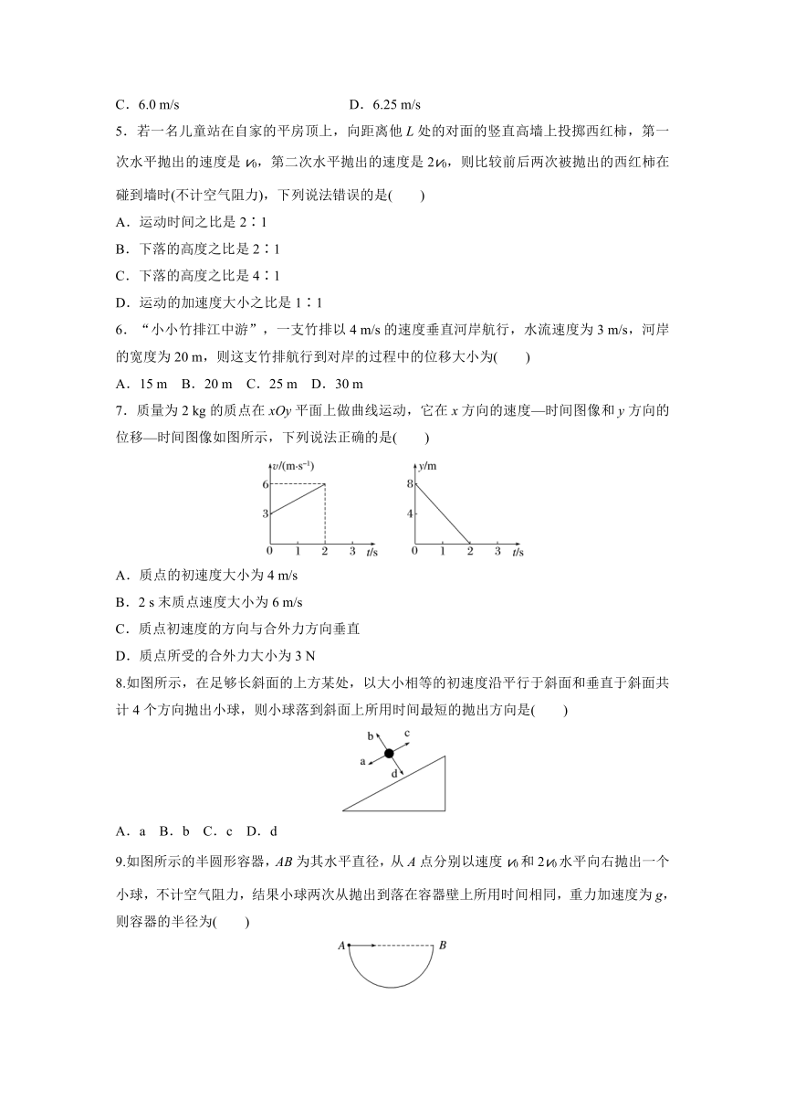 第五章　抛体运动  章末检测试卷(一)（含解析）—2023-2024学年高中物理人教版必修二