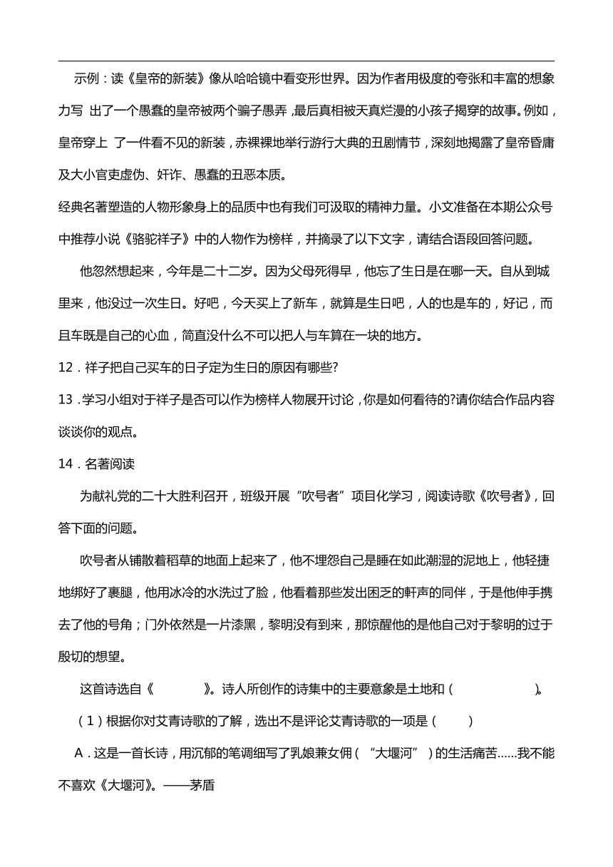 2024年中考九年级语文专题复习：名著导读  (含答案)