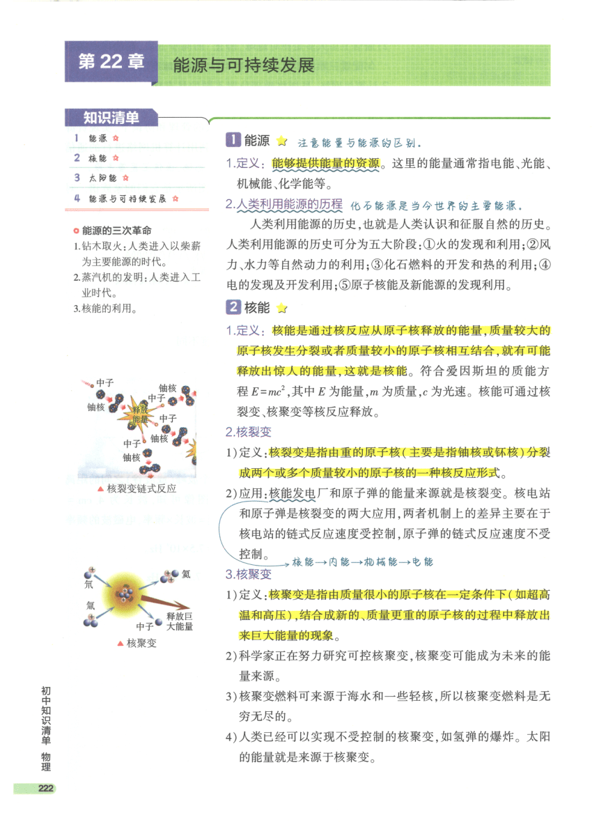 【知识清单】第22章 能源与可持续发展-2024中考物理总复习-人教版（pdf版）