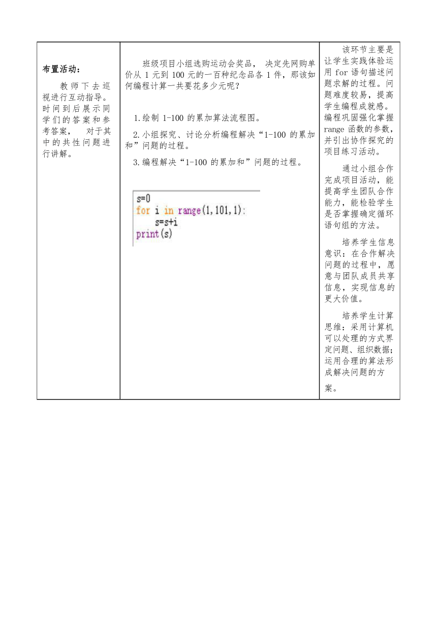 4.4 运用循环结构描述问题求解过程(一) 教学设计（表格式） 2023—2024学年粤教版（2019）高中信息技术必修1