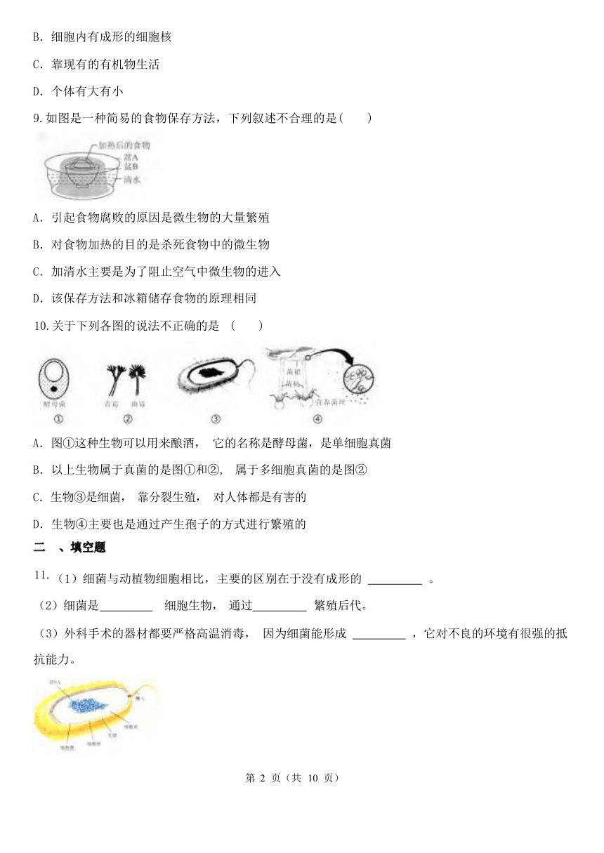 1.6 细菌和真菌的繁殖 同步练习（含解析）