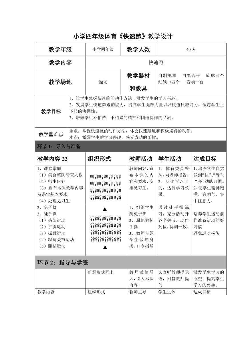 快速跑 教案（表格式）