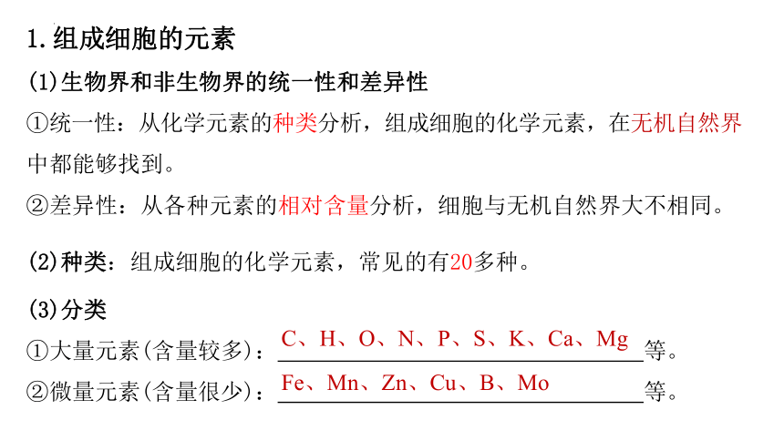 2.1细胞中的元素和化合物课件（共34张PPT） 人教版必修1