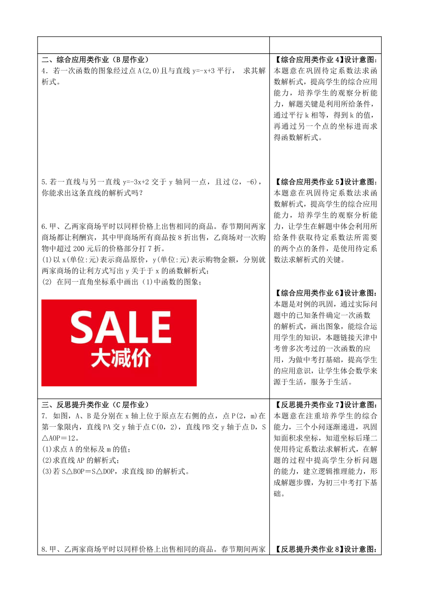 2023—2024学年人教版数学八年级下册19.2.2 一次函数—— 一次函数解析式的确定及应用作业设计（无答案）