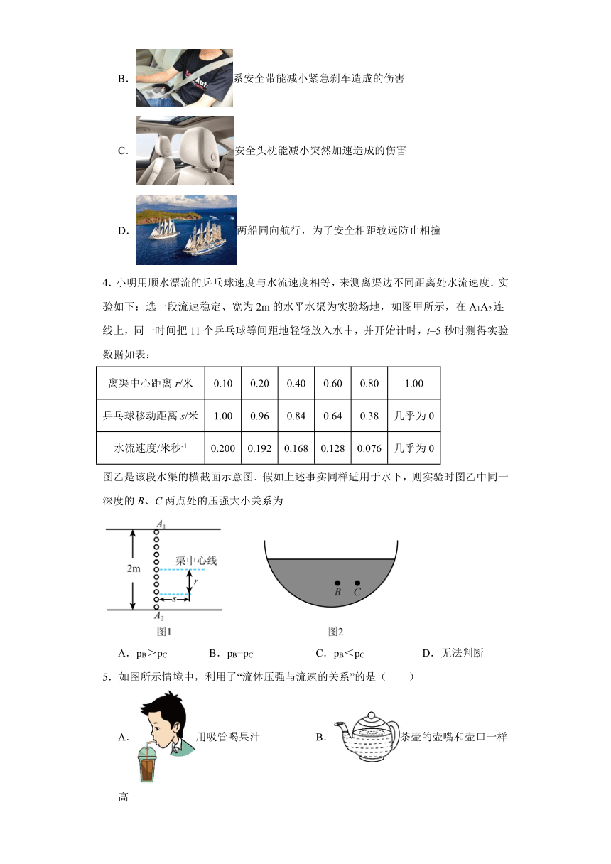 10.1在流体中运动练习题-2023-2024学年教科版八年级下册物理（文字版含答案）