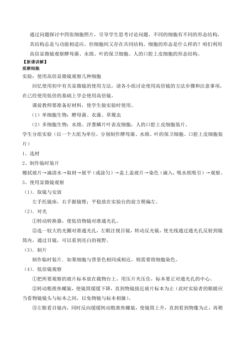 1.2细胞的多样性和统一性的教案