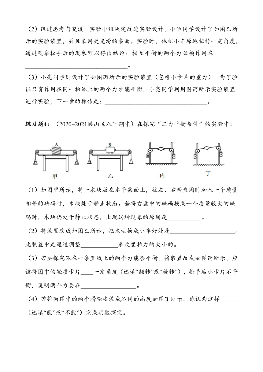 湖北省武汉市洪山区2023~2024学年八年级下册期中复习试卷——运动与力实验（含答案）