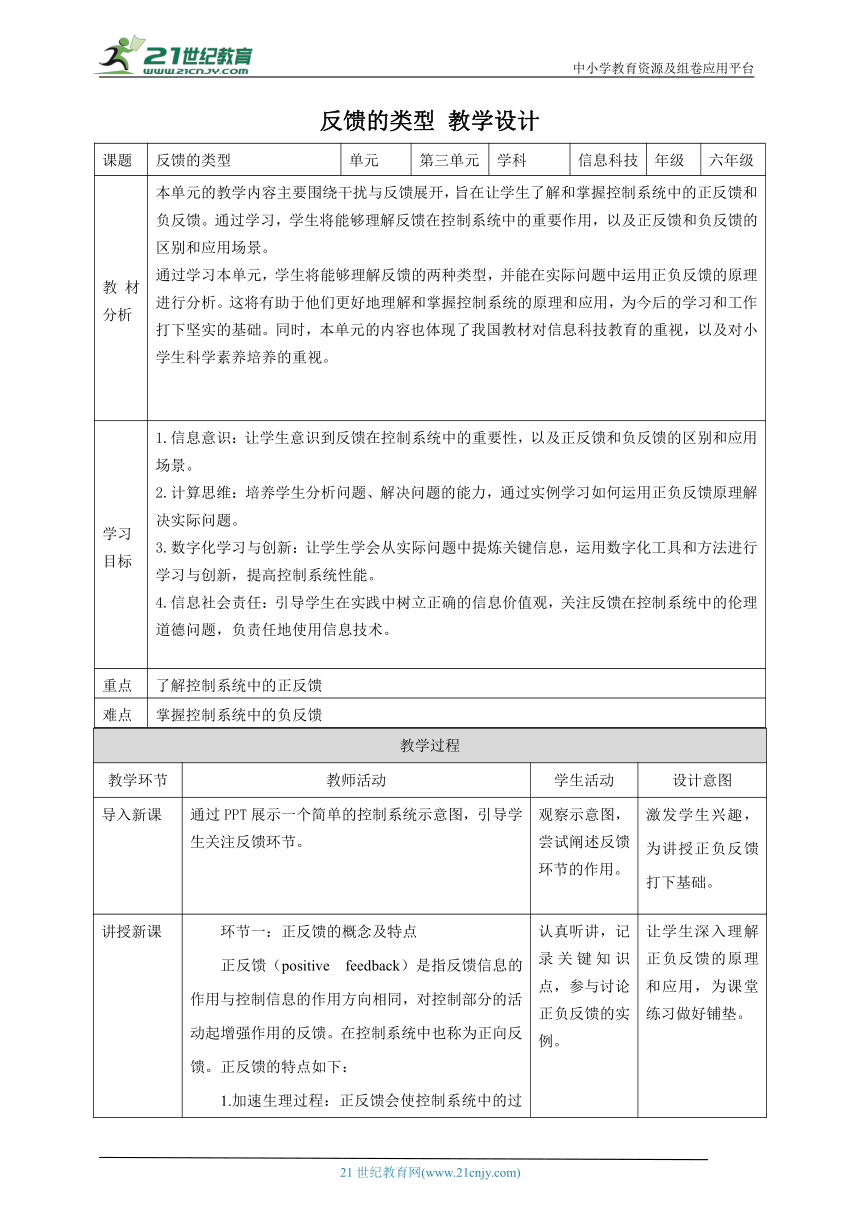 第13课 反馈的类型 教案5 六下信息科技赣科学技术版