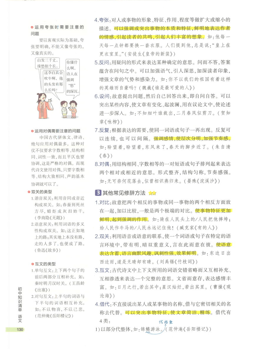 【知识清单】第1部分 基础知识积累与运用 专题6 修辞-2024中考语文总复习（pdf版）