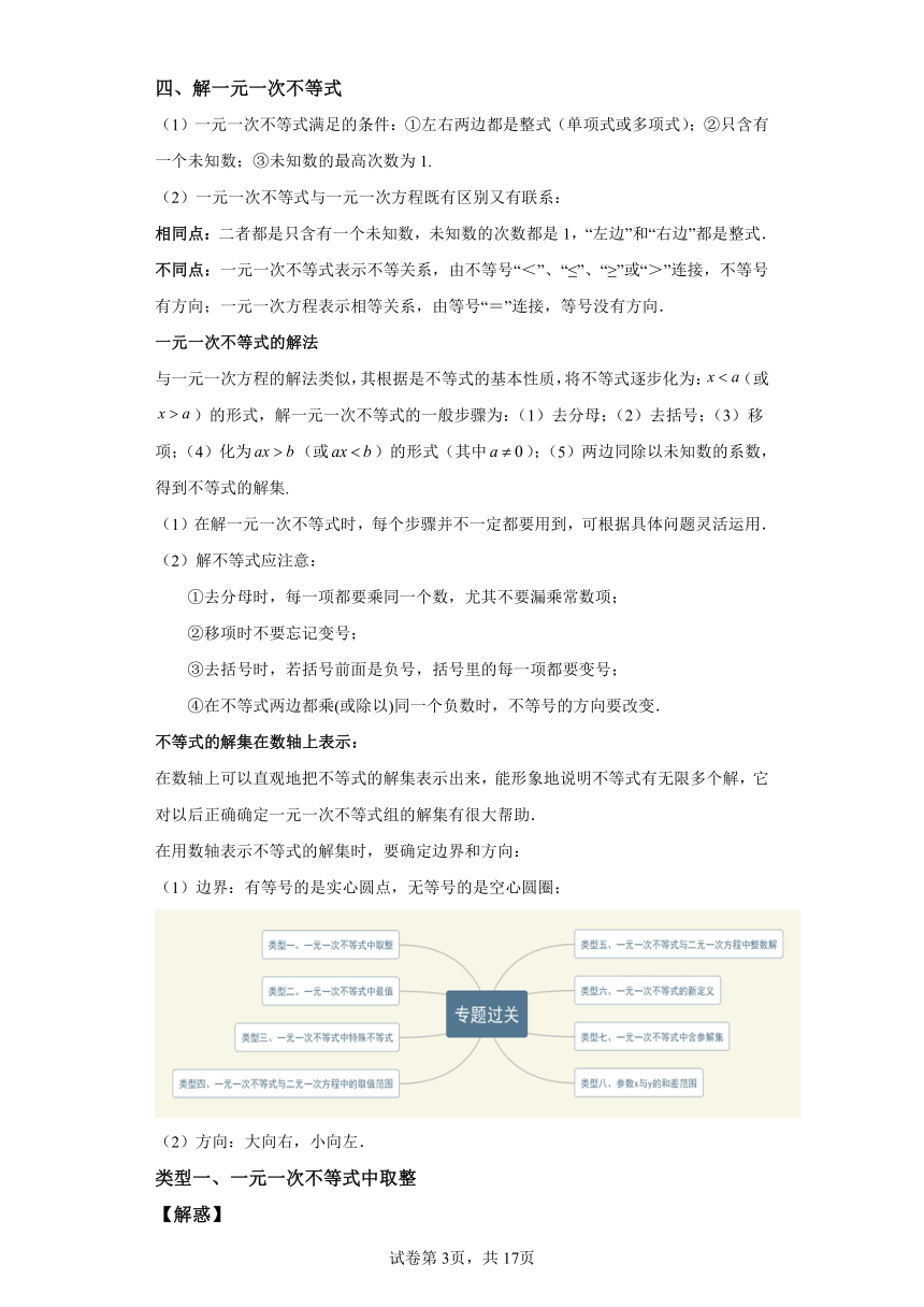 专题08一元一次不等式的认识与解法 知识梳理+练习（含解析） 苏科版数学七年级下学期