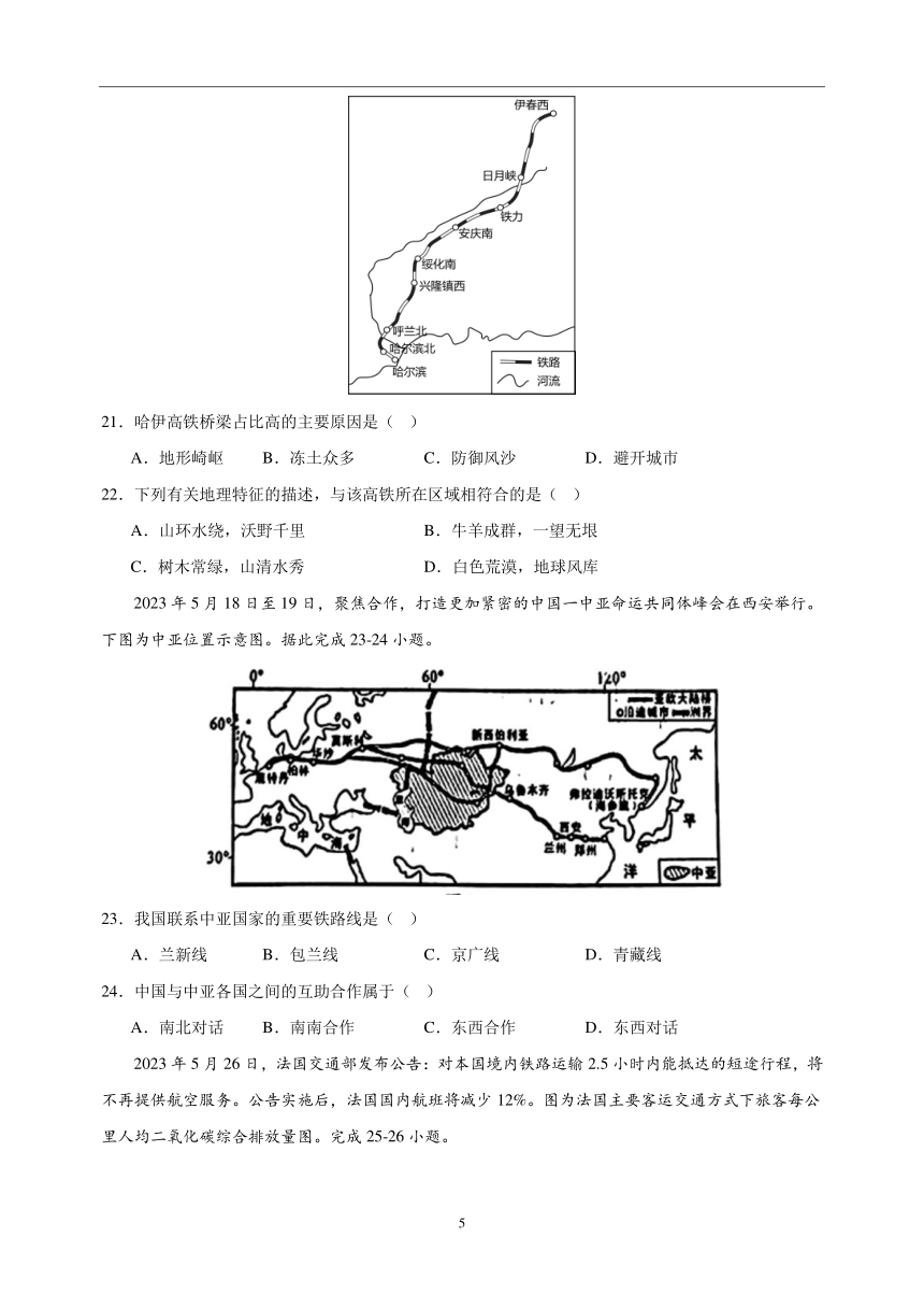 专题25 交通运输业 中考地理 2021-2023 三年真题分项汇编（解析版、全国通用）