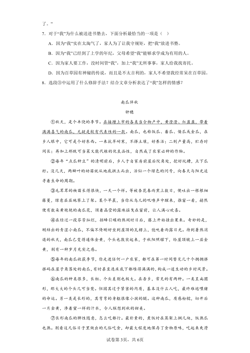 2024年中考语文七年级上册一轮复习试题（十七）（含答案）