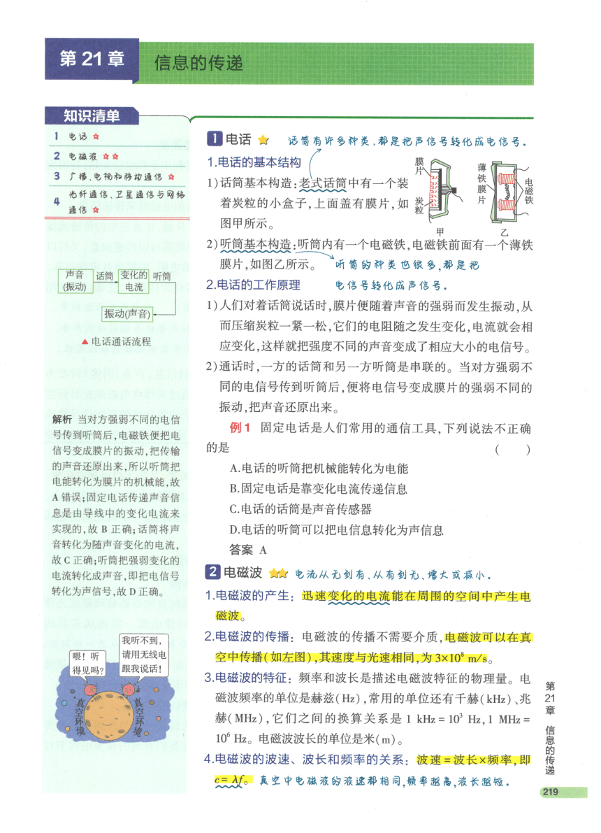 【知识清单】第21章 信息的传递-2024中考物理总复习-人教版（pdf版）