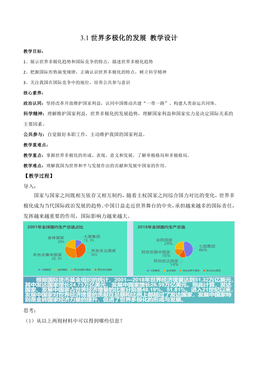 3.1 世界多极化的发展 教学设计-2023-2024学年高二政治《当代国际政治与经济》统编版选择性必修1