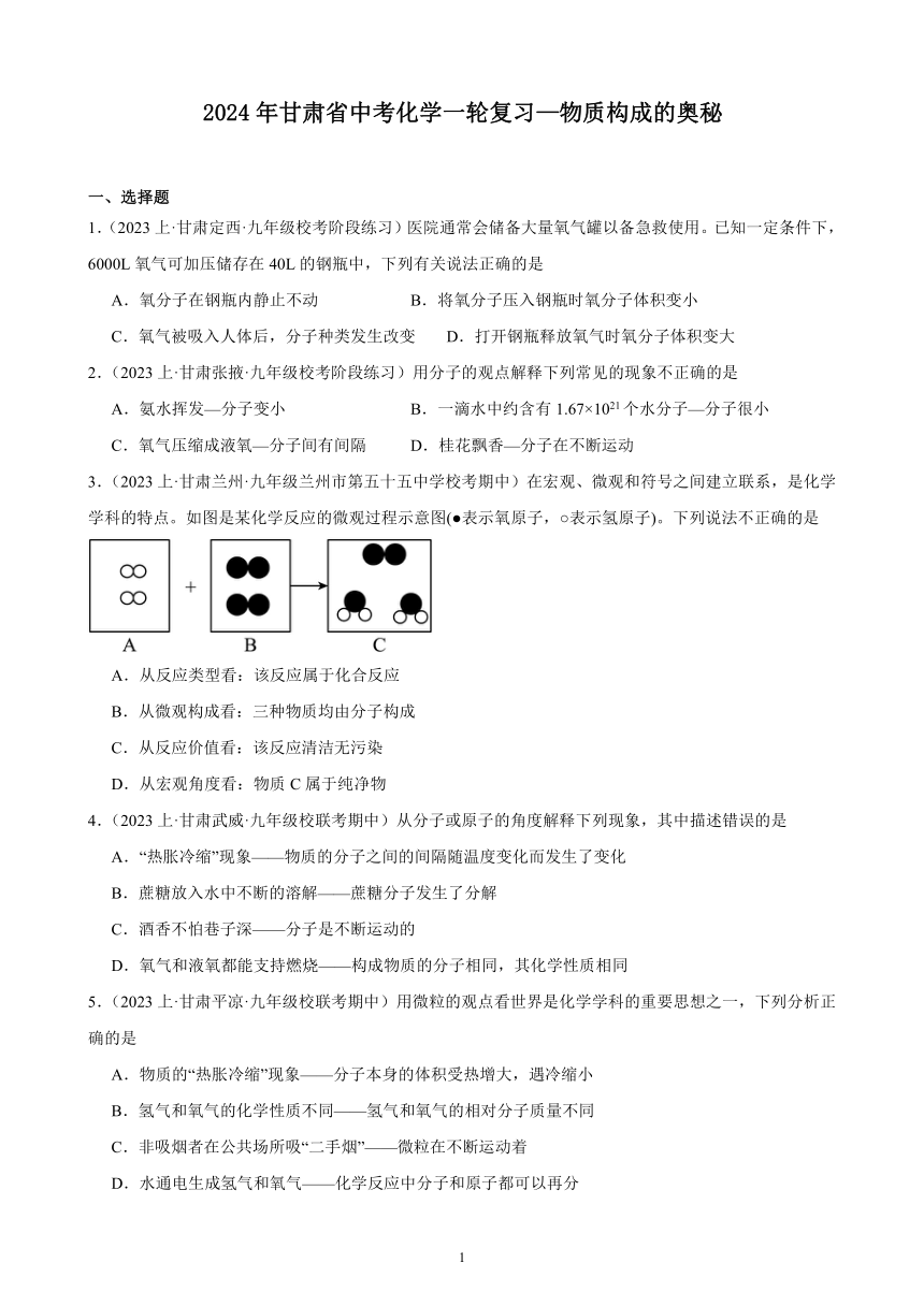 2024年甘肃省中考化学一轮复习—物质构成的奥秘(含解析)