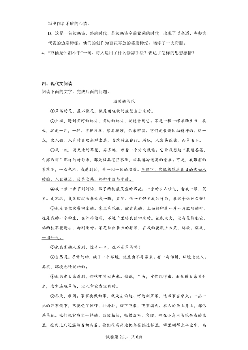 2024年中考语文七年级下册一轮复习试题（十三）（含答案）