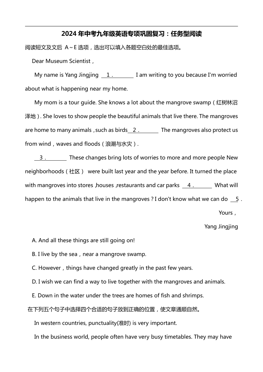 2024年中考九年级英语专项巩固复习：任务型阅读（含答案）