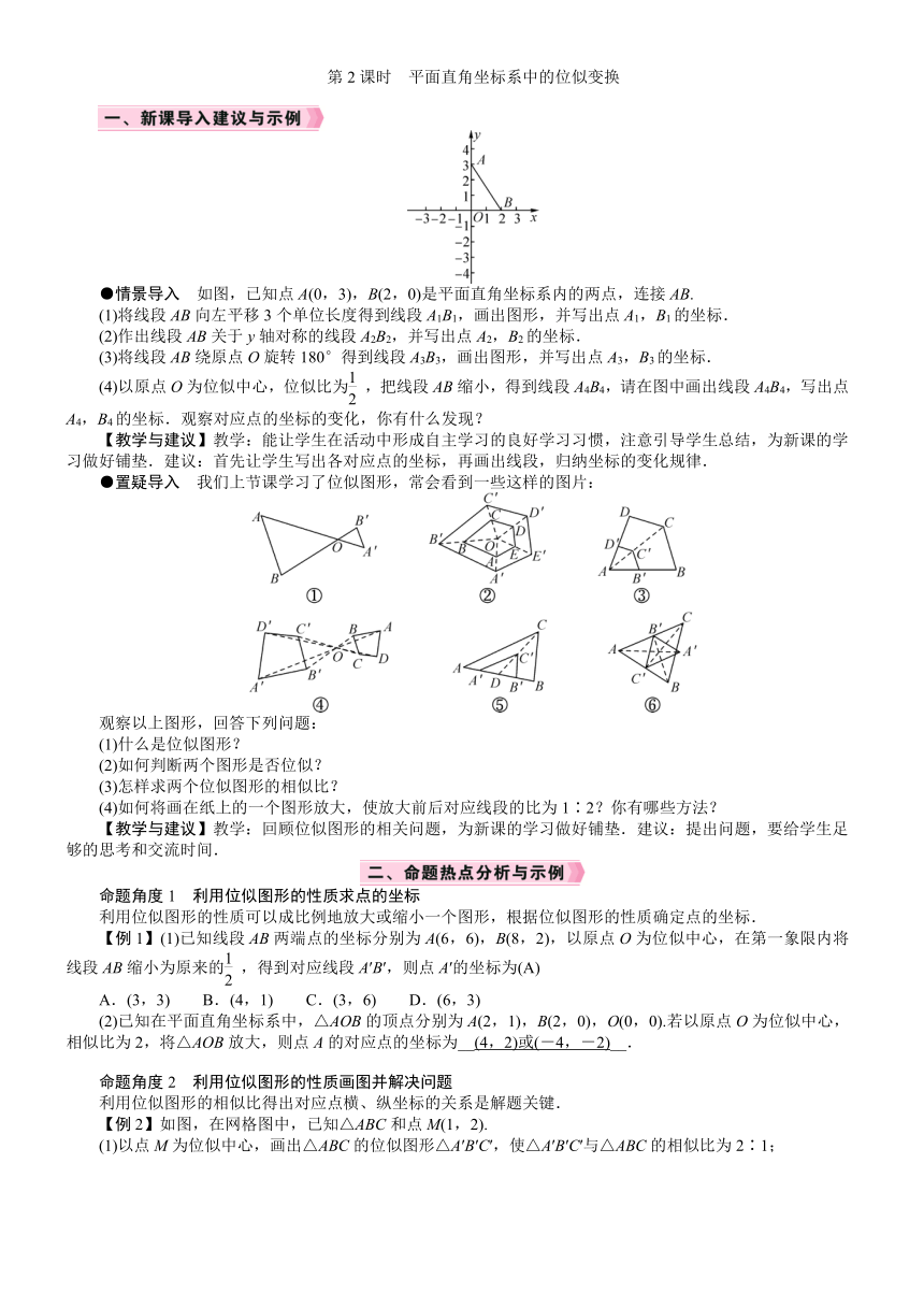 北师大版数学九年级上册4.8.2　平面直角坐标系中的位似变换教案