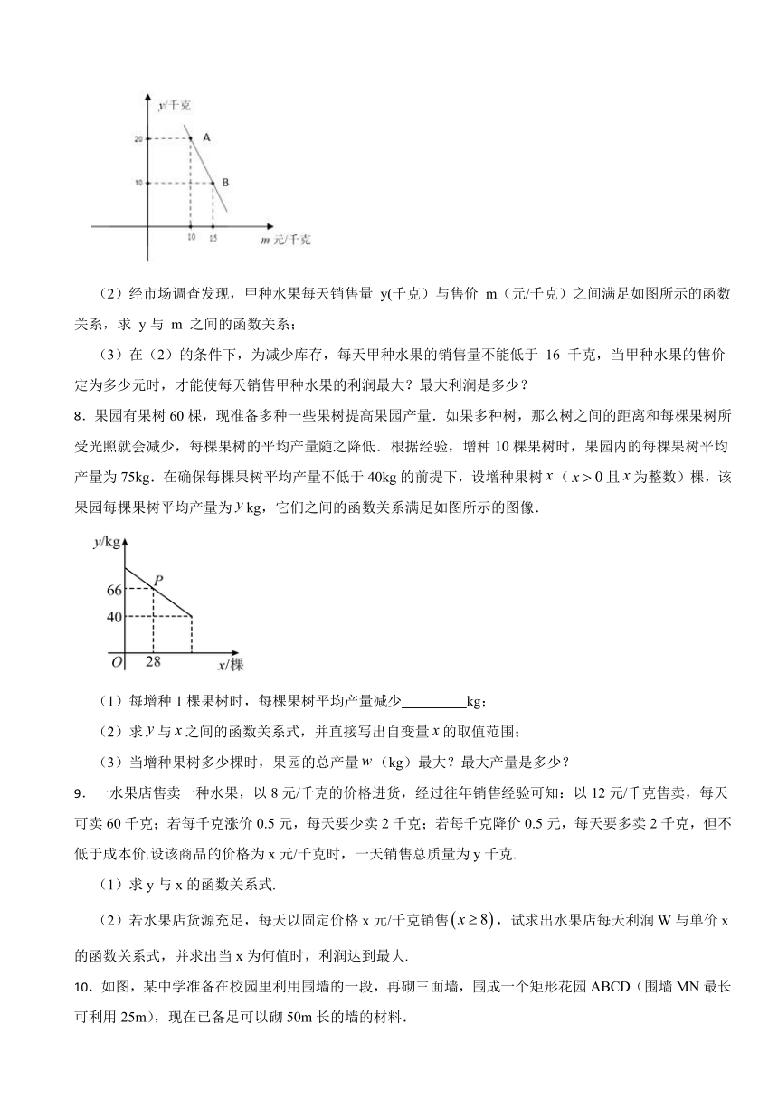 2024年中考数学二轮专题练习——二次函数的实际运用（含答案）