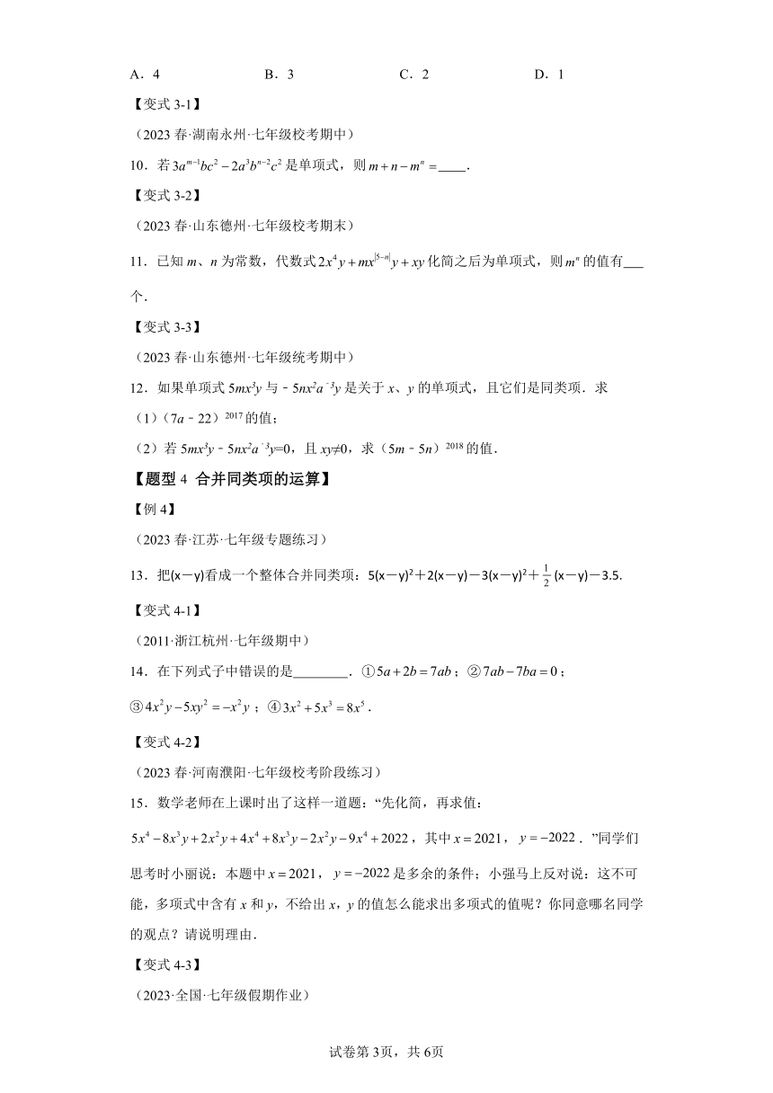 专题4.2合并同类项【八大题型】 （含解析）七年级数学上册举一反三系列（浙教版）