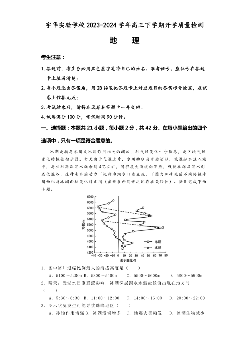 河南省郑州市宇华实验学校2023-2024学年高三下学期开学质量检测地理试题（含答案）