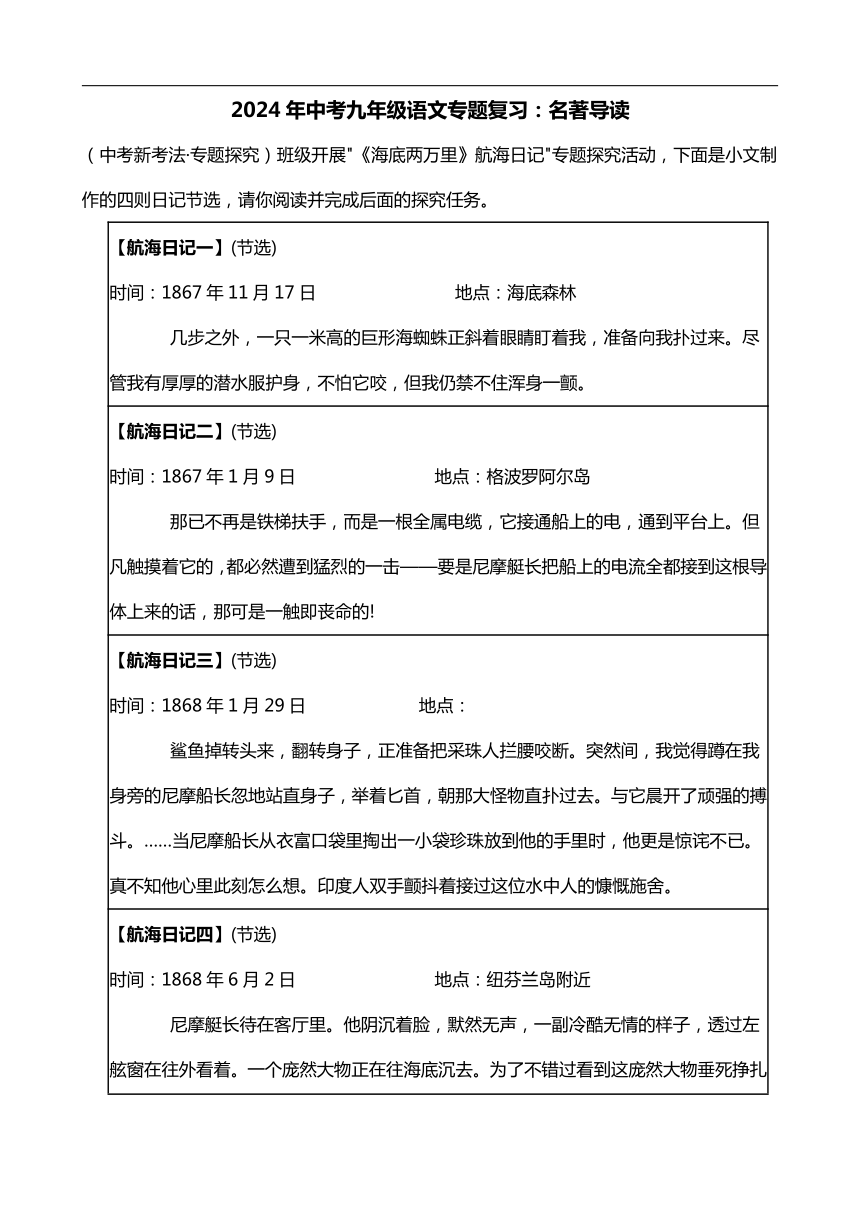 2024年中考九年级语文专题复习：名著导读  (含答案)