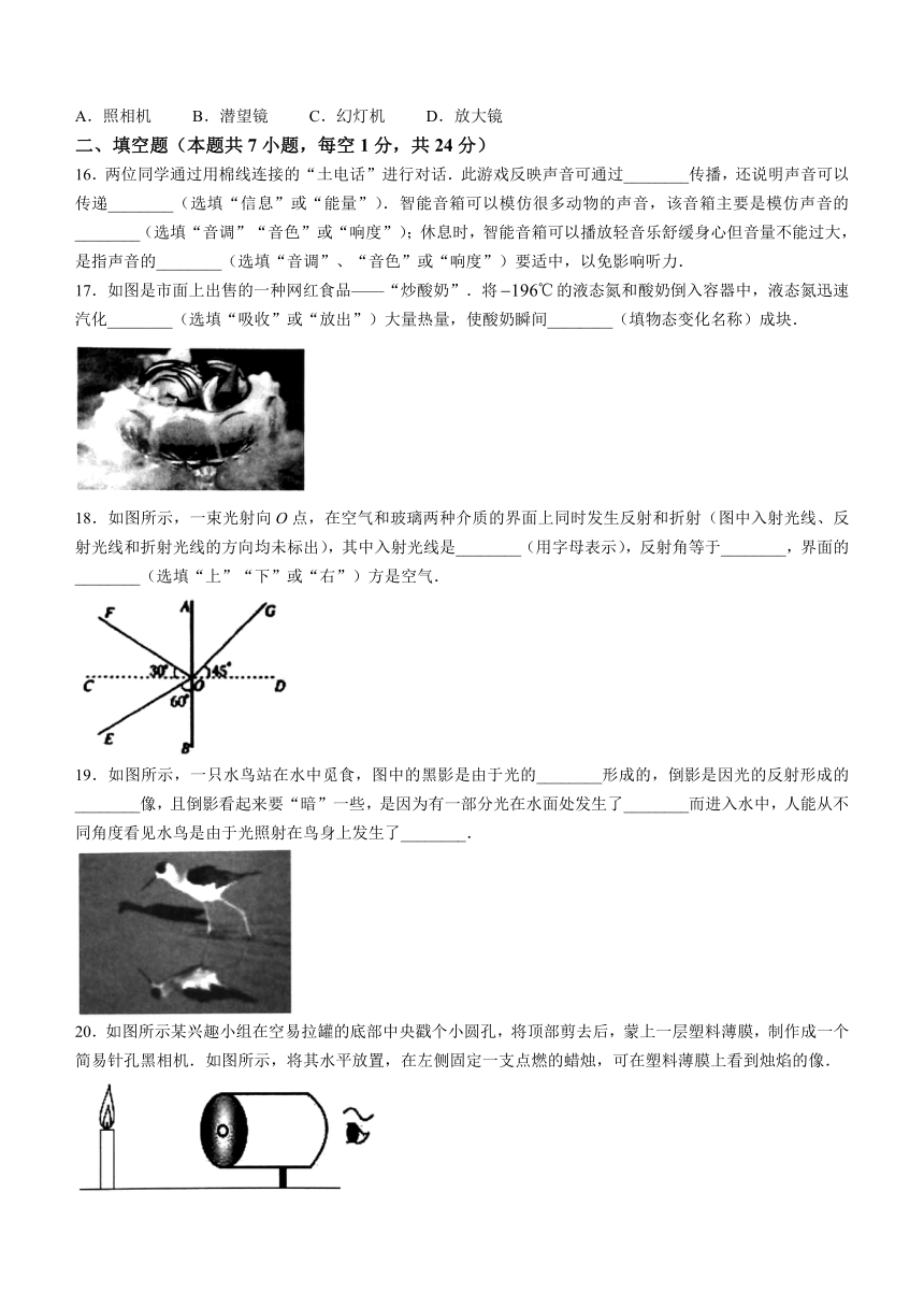 江苏省宿迁市新区教学共同体2023-2024学年八年级上学期期末考试物理试题(word版含答案）