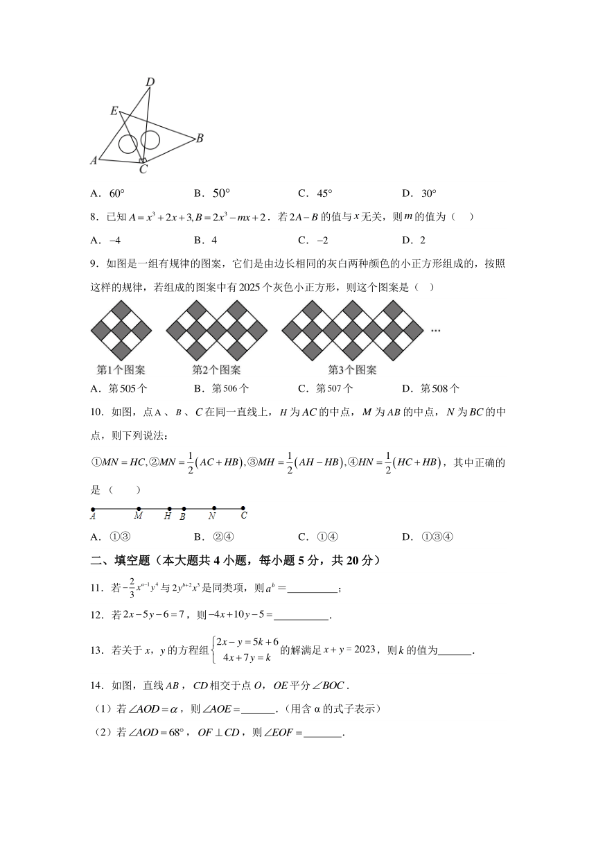 安徽省六安市金安区汇文中学2023-2024学年七年级上学期期末数学试题(含解析)