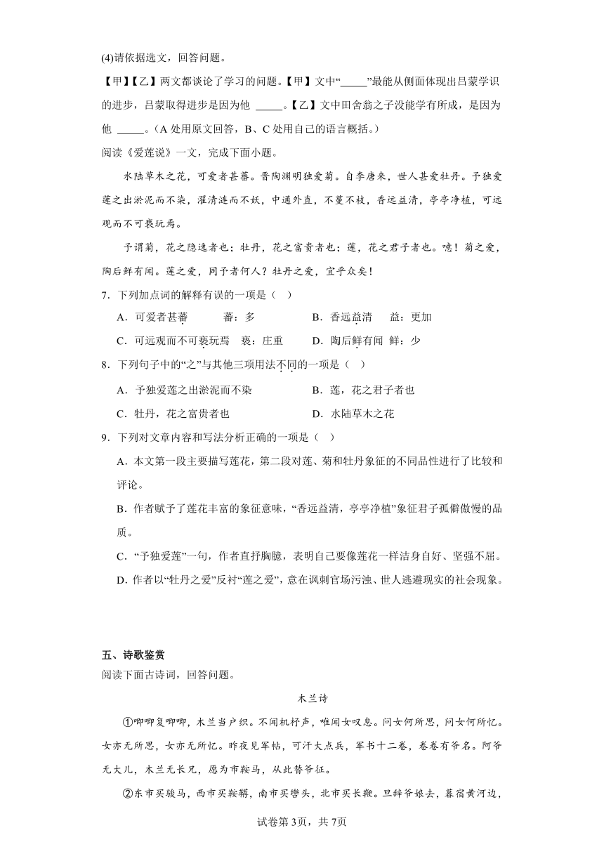 2024年中考语文七年级下册一轮复习试题（三）（含答案）