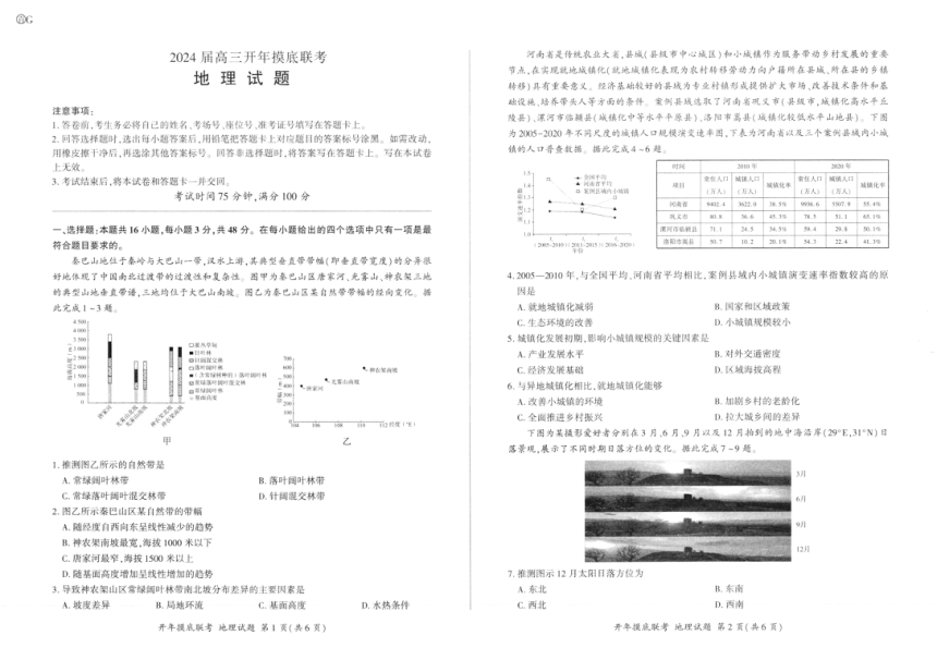 甘肃省平凉市静宁县第一中学2023-2024学年高三下学期开学考试地理试题（PDF版，无答案）