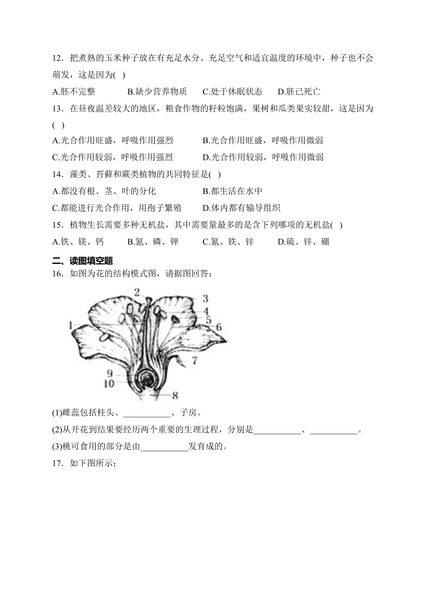 山西省大同市平城区两校联考2023-2024学年七年级上学期12月月考生物试卷(含答案)