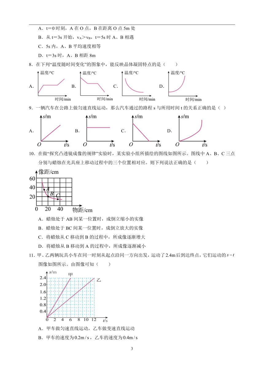 专题07  图像分析-备战2023-2024学年八年级物理上学期期末真题分类汇编（江苏专用）（含解析）