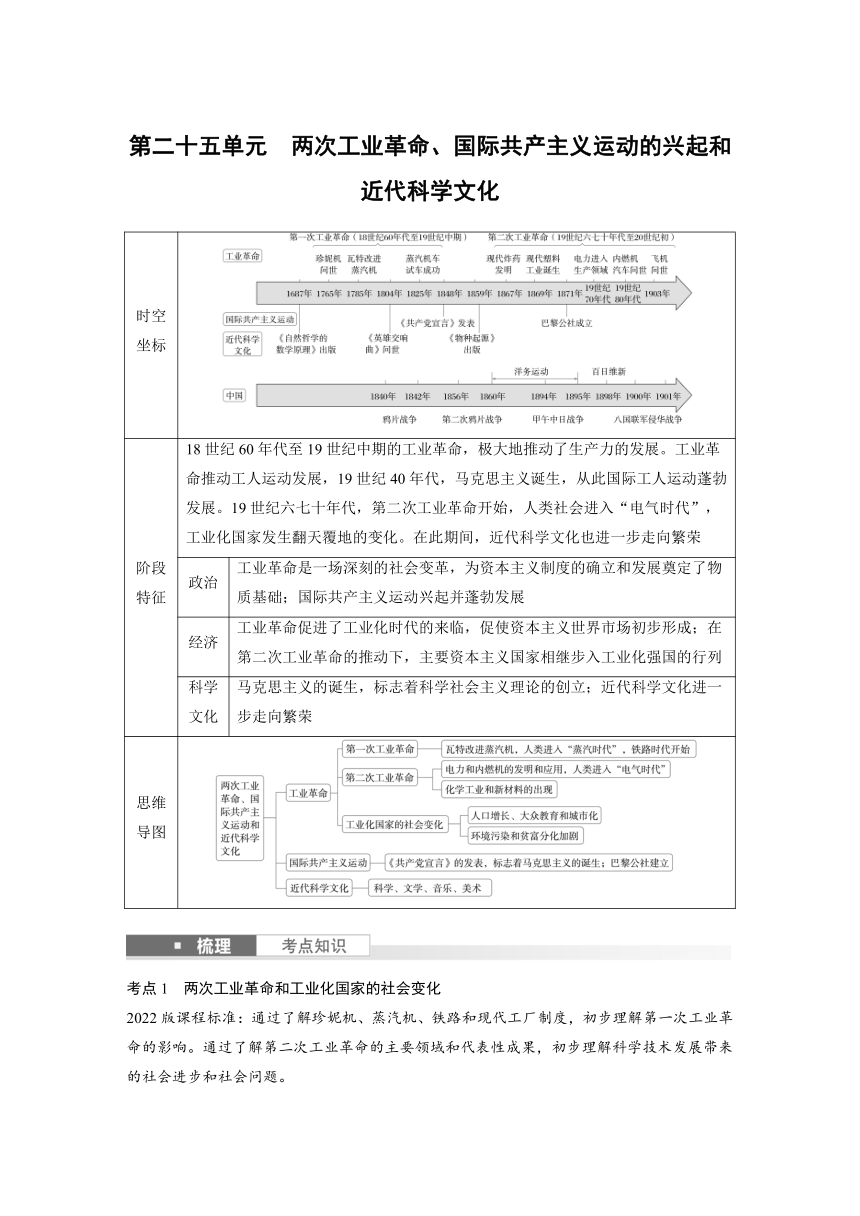 第二十五单元　两次工业革命、国际共产主义运动的兴起和近代科学文化  学案 （含答案）2024年广东省中考历史一轮复习