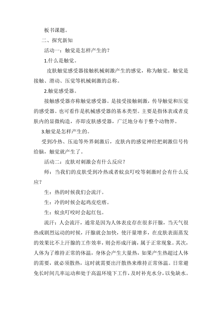 2023-2024学年六年级科学下册（青岛版）第5课 触觉（教案）