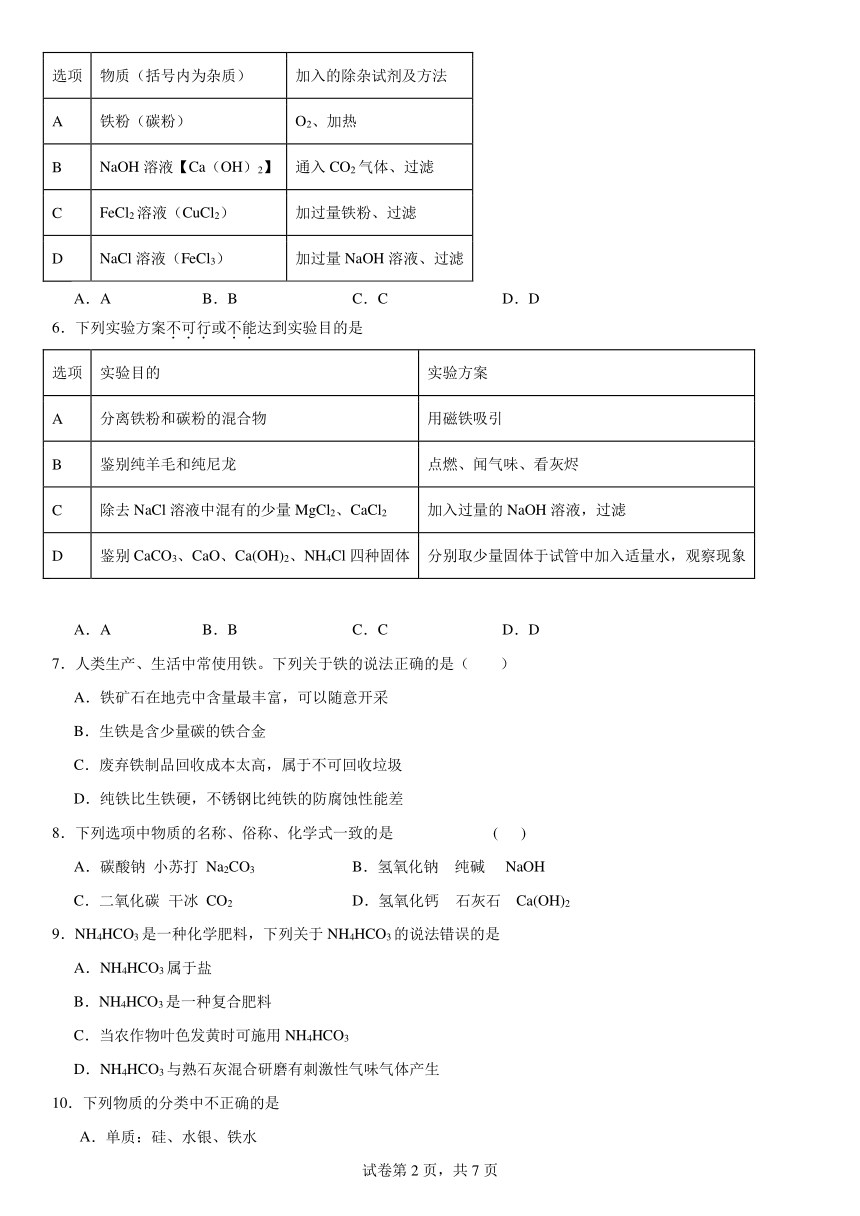 第六单元　常用的金属和盐复习题（含解析）　2023-2024学年九年级化学沪教版（上海）第二学期