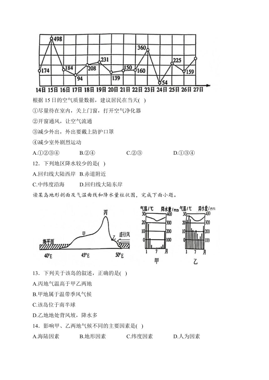 吉林省松原市乾安县2023-2024学年七年级上学期期末教学质量检测七年级地理试卷(含答案)